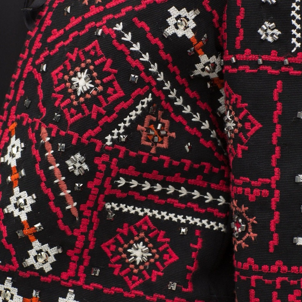ZARA Ethnic Boho Embroidered Jacket Red Black Beaded Embellished Medium - Picture 14 of 16